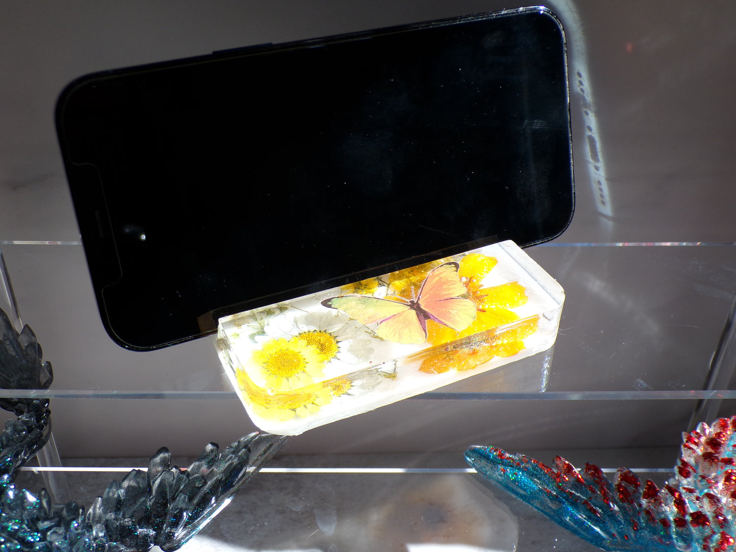 Large Phone Stand Flowers and Butterfly