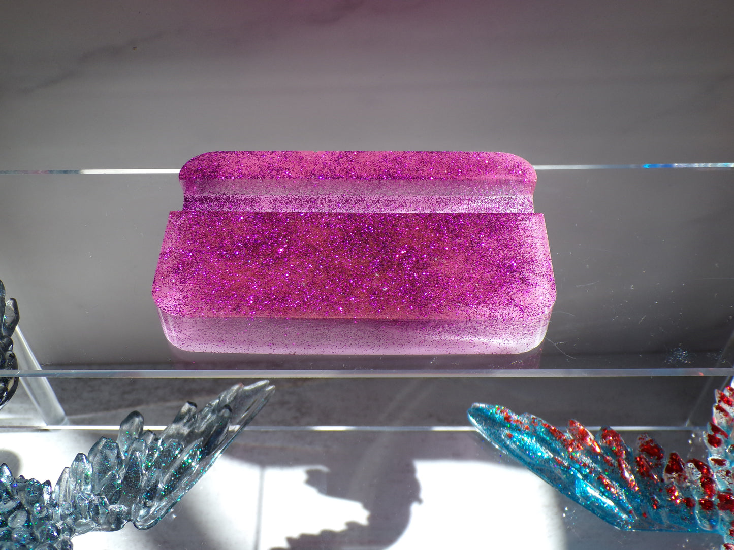 Phone Stand Rectangle Purple Glitter