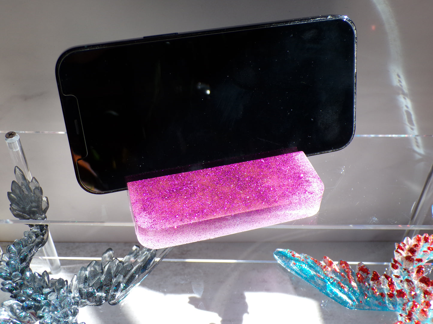 Phone Stand Rectangle Purple Glitter