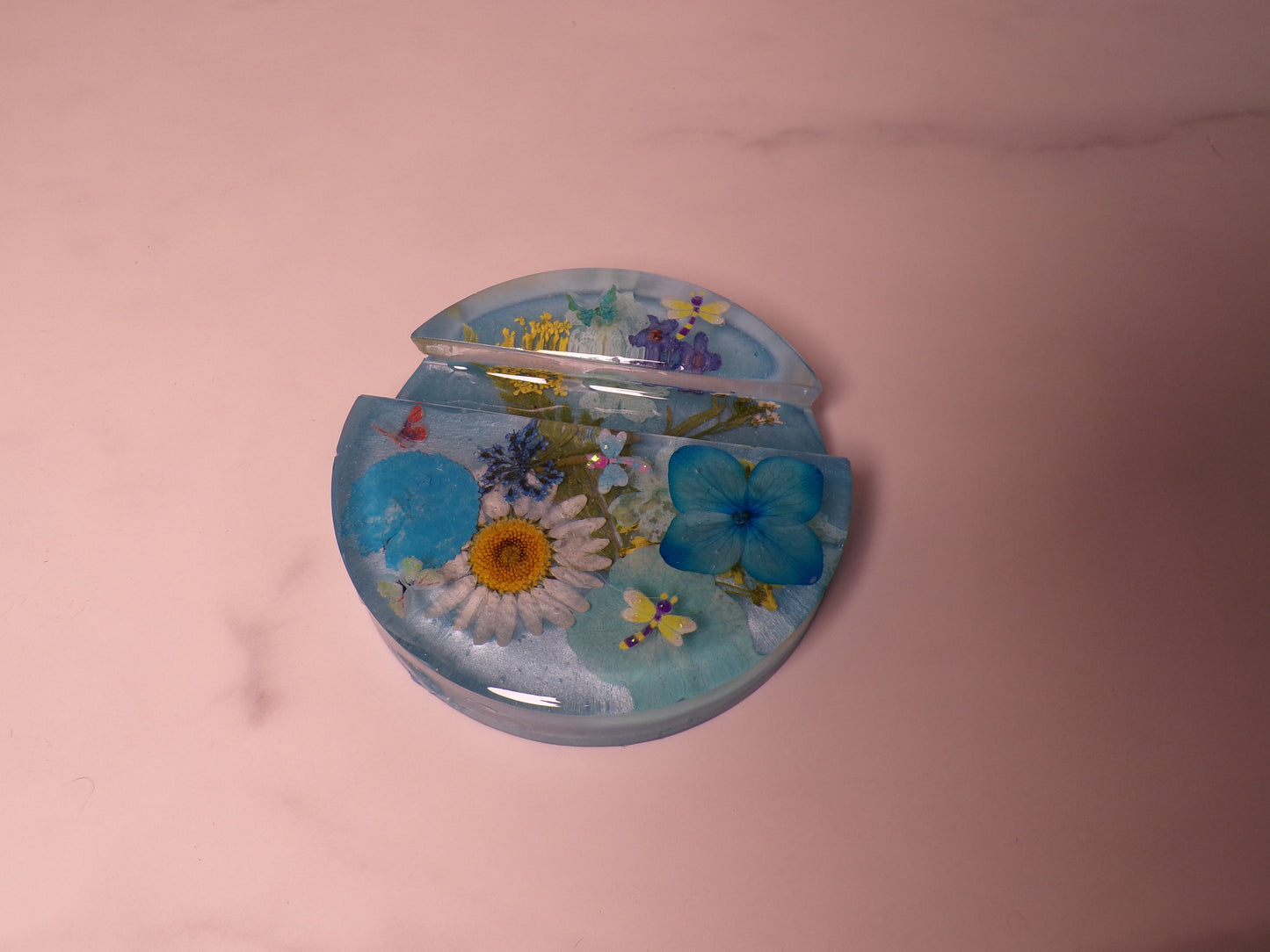 ROUND PHONE STAND BLU & YELLOW FLORAL