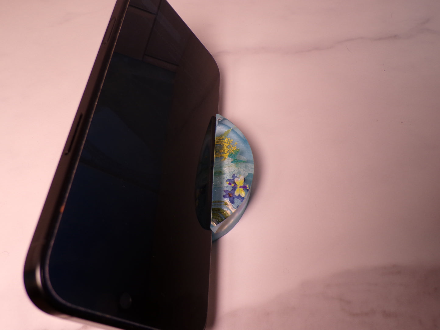 ROUND PHONE STAND BLU & YELLOW FLORAL