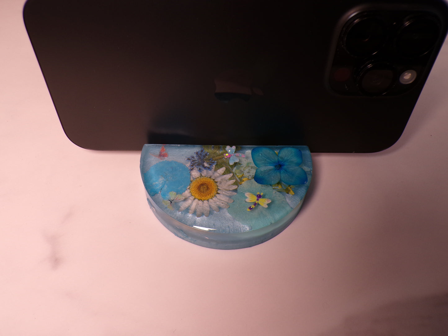 ROUND PHONE STAND BLU & YELLOW FLORAL